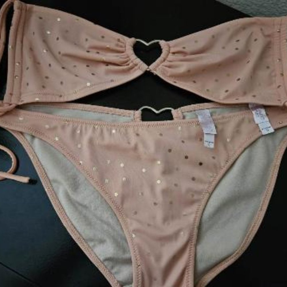 Women's Victoria's Secret Peach w. Gold Polka Dot 2 Piece SMALL